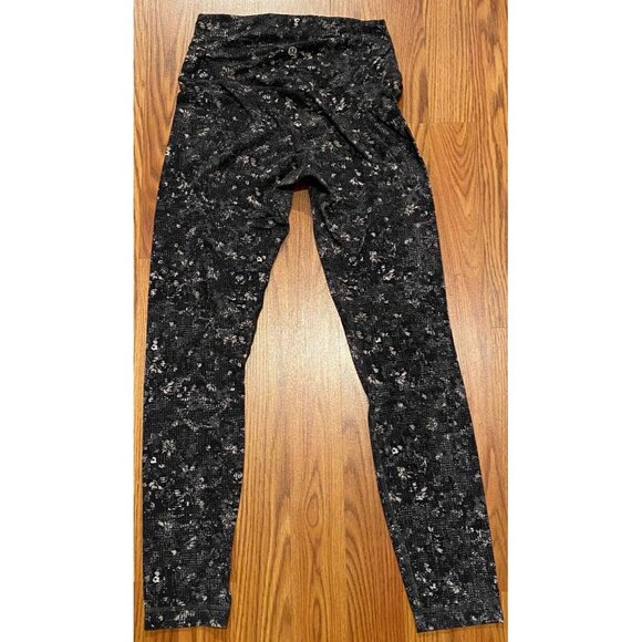 Lululemon Align Pants Womens 6 Equalized Black Floral 2 Nulu Full Length Hi Rise - Picture 4 of 9